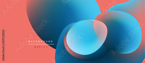 Abstract fluid shapes overlap. Coral, blue hues blend creating dynamic background design. Modern aesthetic, smooth gradients present.