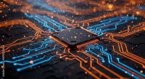 Futuristic Circuit Board Data Flow