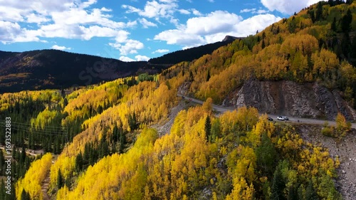 Aerial View of Million Dollar Highway Surrounded by Autumn Aspen