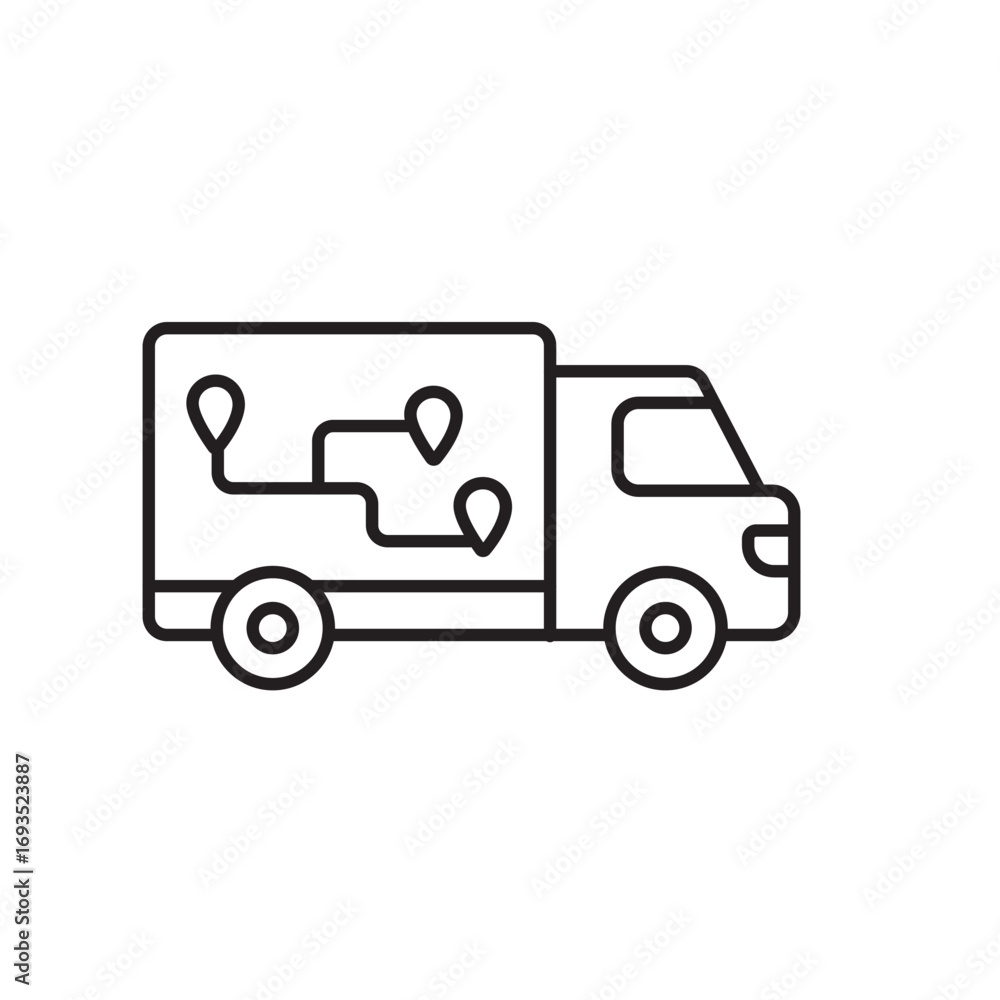 Fototapeta premium A vector icon of a delivery truck with route points, representing route-based shipping, created in line style with editable stroke
