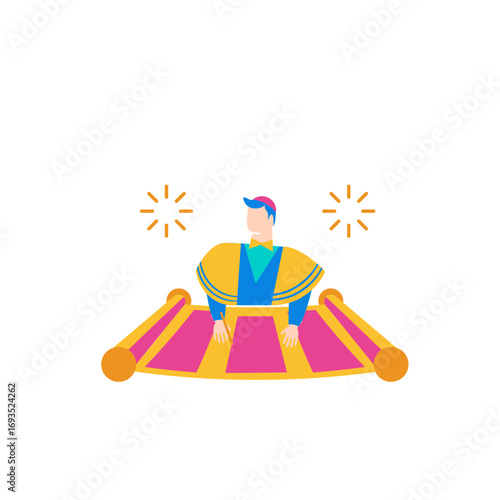 Bar Mitzvah.Man on a magic carpet with fireworks isolated on transparent background.