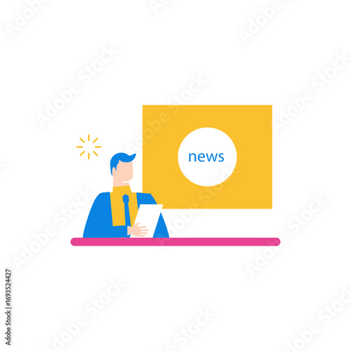 Breaking News.News anchor reporting live with breaking news isolated on transparent background.