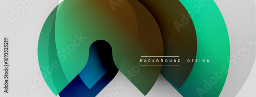 Abstract colorful overlapping shapes create dynamic gradient background. Modern design elements suggest fluidity, innovation.