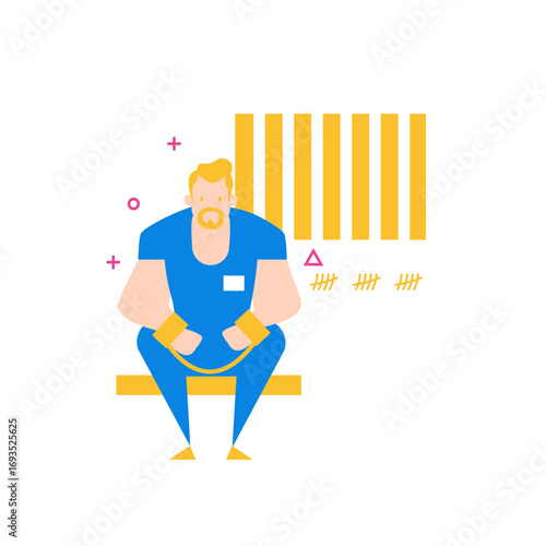 Jail.Prisoner sitting with handcuffs and tally marks isolated on transparent background.