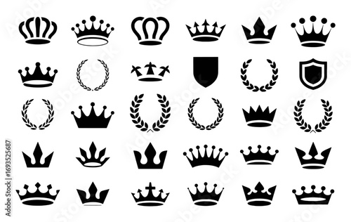 Collection of Black and White Crown and Laurel Wreath Icons