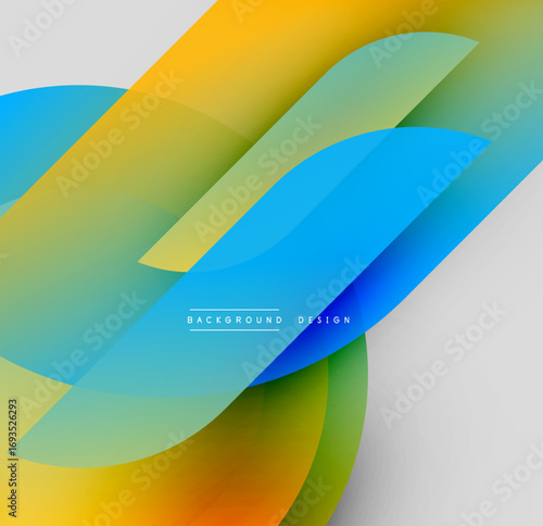 Abstract colorful layers overlap, creating dynamic visual effect. Bright gradients blend smoothly, offering modern aesthetic.