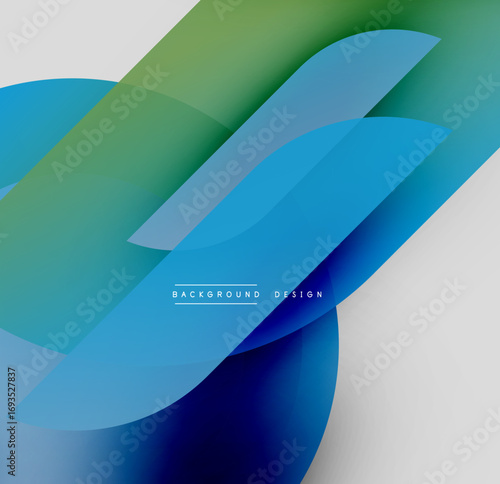 Abstract layers overlap, creating dynamic blue, green gradients. White, black areas provide contrast, modern feel. Simple text reads background design.