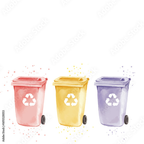 Colorful recycling bins promoting environmental awareness and sustainable living 