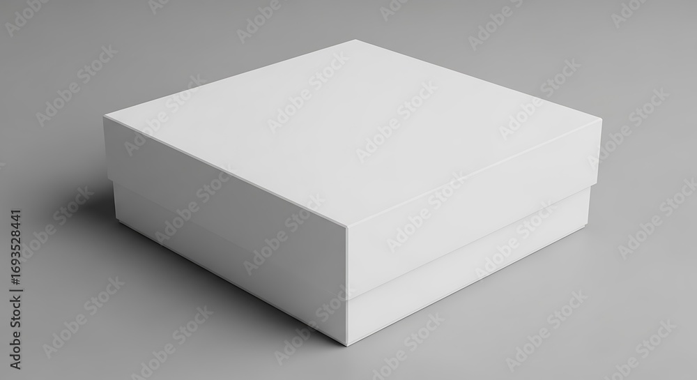 Fototapeta premium White Square Gift Box on Gray Background.