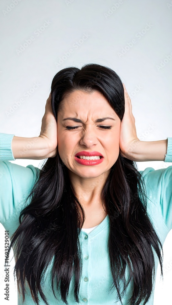 Fototapeta premium Woman Covering Ears Studio Shot