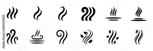 Collection of stylized steam, vapor, and aroma icons with various designs