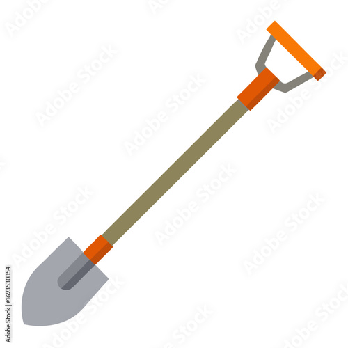 Grey metal hoe with orange handle vector on white background.