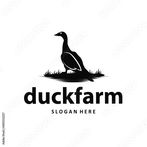 Duck logo black silhouette design livestock concept farm animal duck silhouette design for product brand, poster, symbol, icon templet illustration