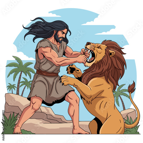 Samson slaying the lion, bible story
