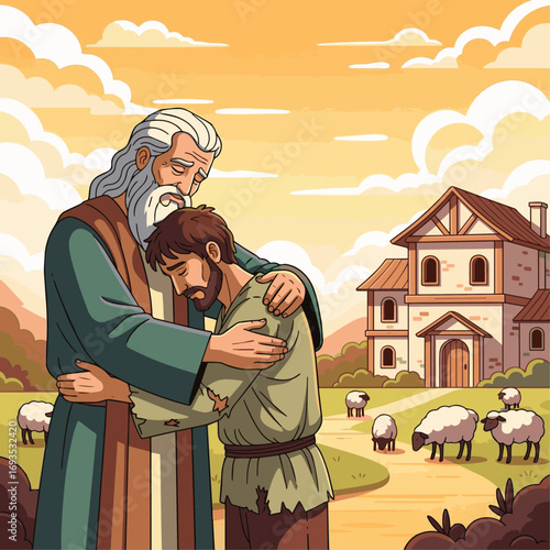 Story of the Prodigal Son, Son returning to father, The Prodigal's return, bible story