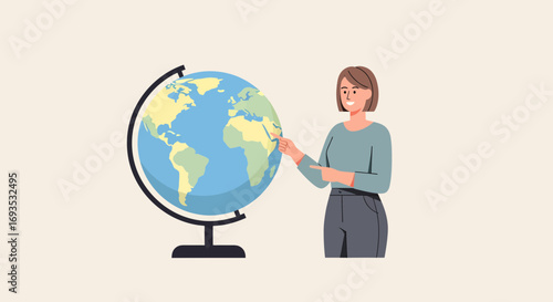 Teacher Explaining Geography on a Globe A Simplified Vector Illustration