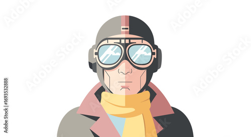 Retro Aviation Pilot in Goggles and Helmet A Flat Vector Illustration