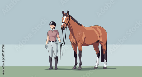 Illustration of a Woman and a Horse A Bond of Friendship and Sport