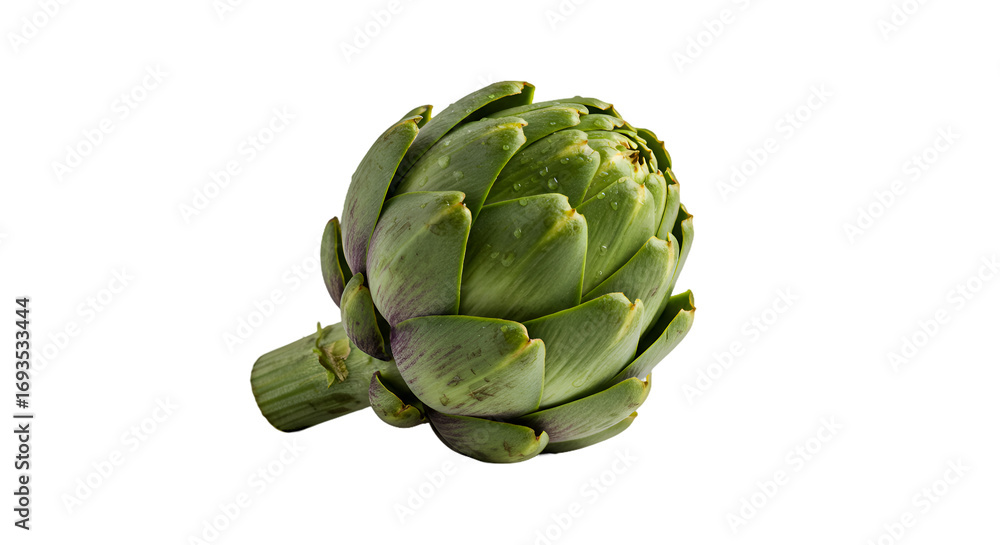 Obraz premium Fresh Green Artichoke with Water Droplets on Dark Background