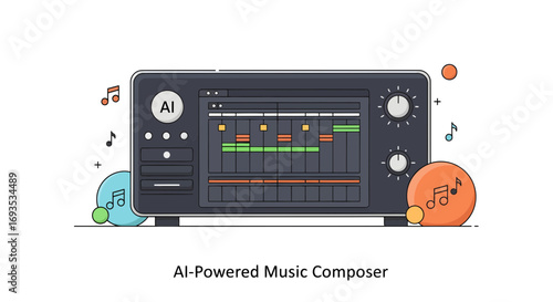 AI Music Composer Vector Illustration of Artificial Intelligence in Music Production