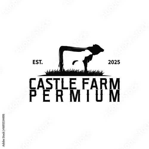 Livestock farm design concept cow logo with black silhouette of cow, design for farm, farmer, brand, business and poster template as icon symbol illustration