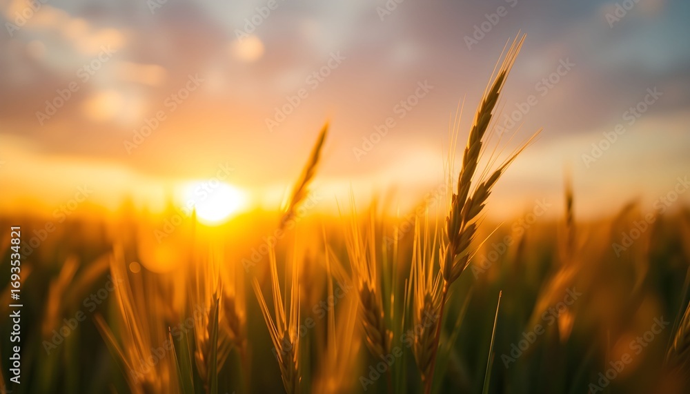 Golden wheat stalks bathed in the warm glow of a vibrant sunset. Golden wheat stalks bathed in the warm glow of a vibrant sunset.