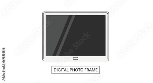 Vector illustration of a sleek digital photo frame with a blank screen, designed with clean lines in a modern flat style on a pure white background