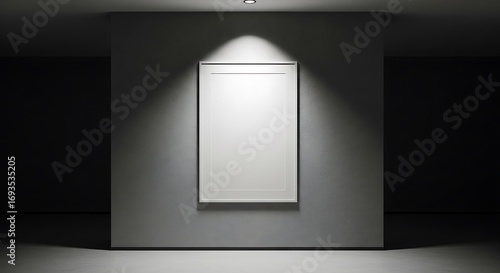Modern art gallery interior spotlit empty frame dramatic lighting