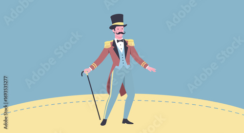 Circus Ringmaster in Topper and Tailcoat A Vintage Vector Illustration