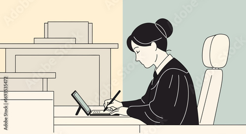 Court Clerk Taking Notes Minimalist Illustration in Pastel Colors