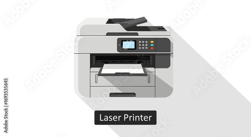 Laser Printer Vector Illustration Modern Office Equipment on White Background