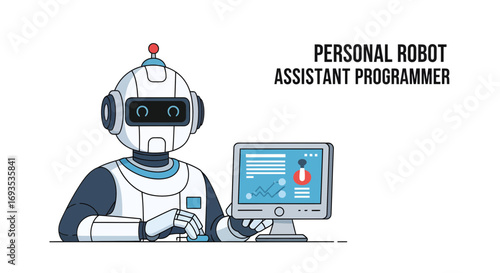 Personal Robot Assistant Programmer Vector Illustration for Technology and AI