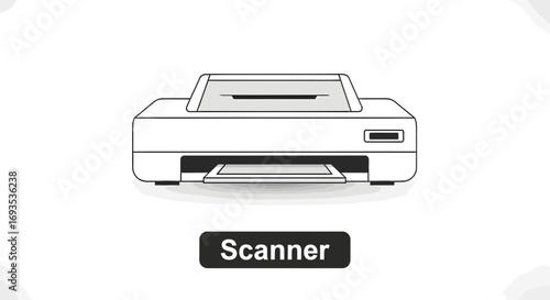 Vector illustration of a desktop document digitizer, flat line art icon of office technology isolated on a white background