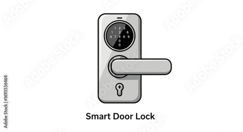 Smart Door Lock Vector Illustration - Modern Electronic Keypad Security
