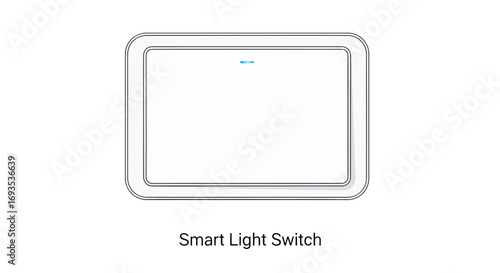 Sleek vector illustration of a smart light switch. Flat design, clean lines, and a blue indicator light, symbolizing modern home automation technology
