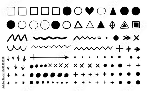 Collection of Hand-Drawn Geometric Shapes, Arrows, and Symbols