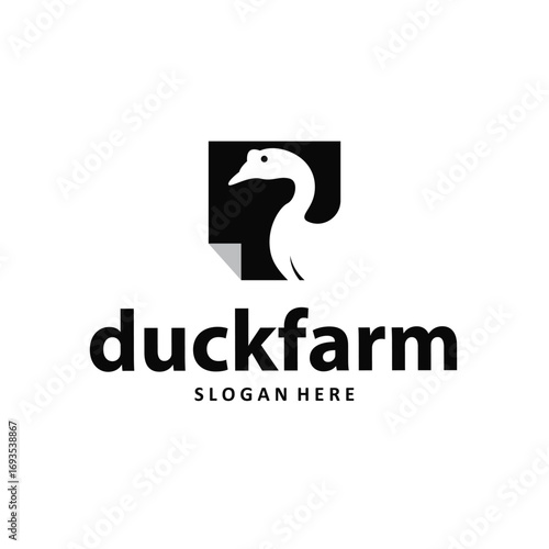Duck logo black silhouette design livestock concept farm animal duck silhouette design for product brand, poster, symbol, icon templet illustration