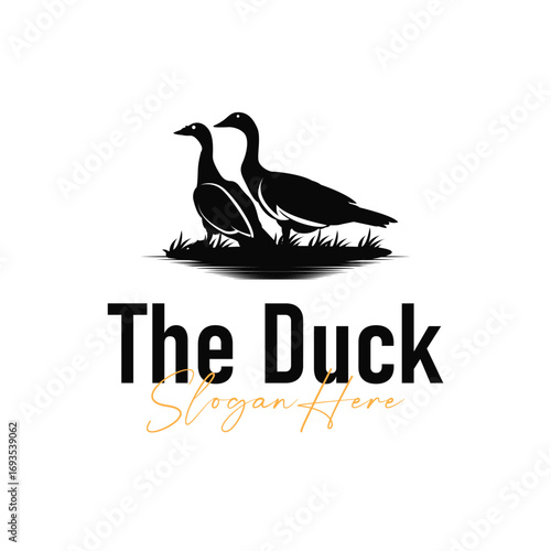 Duck logo black silhouette design livestock concept farm animal duck silhouette design for product brand, poster, symbol, icon templet illustration
