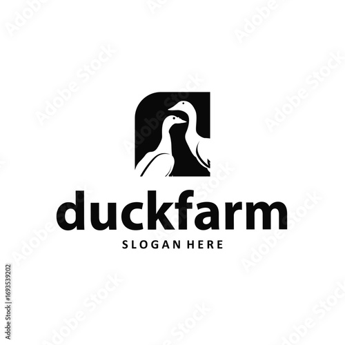 Duck logo black silhouette design livestock concept farm animal duck silhouette design for product brand, poster, symbol, icon templet illustration