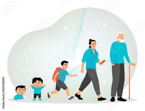 Stages Growing Concept. Man Cycle From Infancy to Old Age.