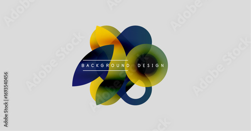 Abstract floral design. Overlapping colorful petals create dynamic composition. Background is light gray. Text reads background design.