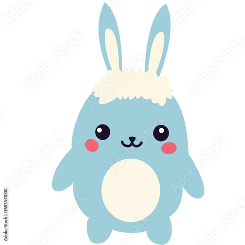 Adorable blue bunny with white fur and rosy cheeks, cute kawaii animal character for kids’ content or toys.

