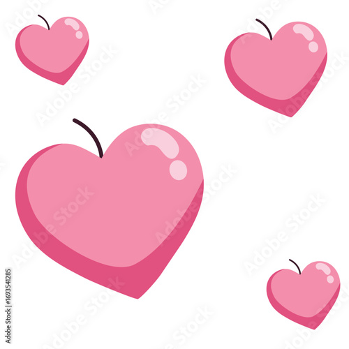 Playful heart-shaped apples in pink tones, whimsical design ideal for Valentine’s Day, love themes, or children's content.

