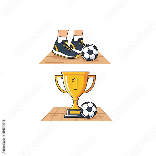 Soccer Championship Trophy with Winning Footwear and Soccer Ball