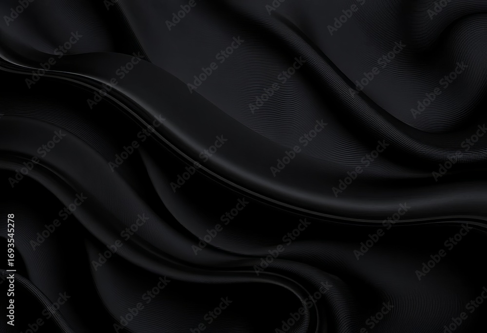 Fototapeta premium Abstract black wavy background, flowing textured waves, dark, black background