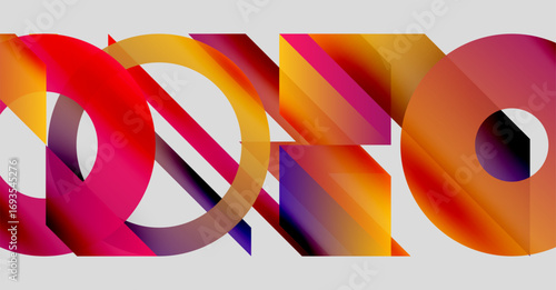 Abstract composition featuring colorful overlapping shapes. Gradient hues create dynamic visual interest, modern design.
