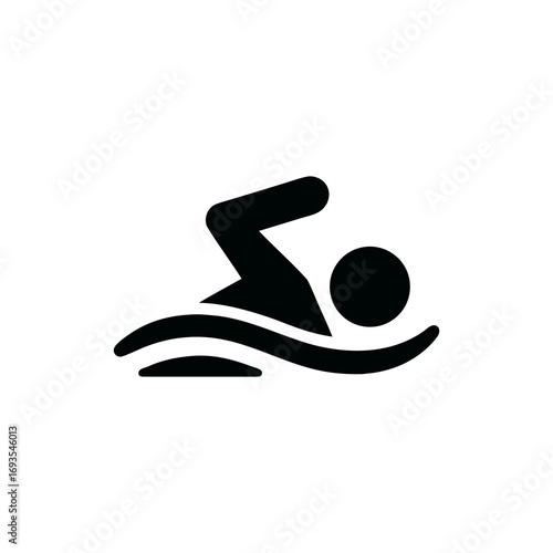 Swimming icon vector illustration depicting a person in a swimming pool doing the freestyle stroke and symbolizing athletic activity and fitness