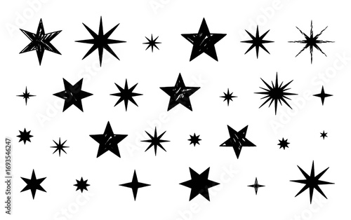 A Collection of Hand-Drawn Black Stars on a White Background