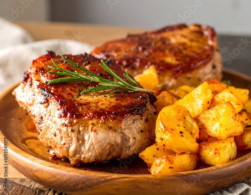 Grilled steaks with roasted potatoes