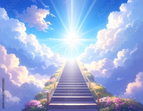 Heavenly stairway to a bright sky